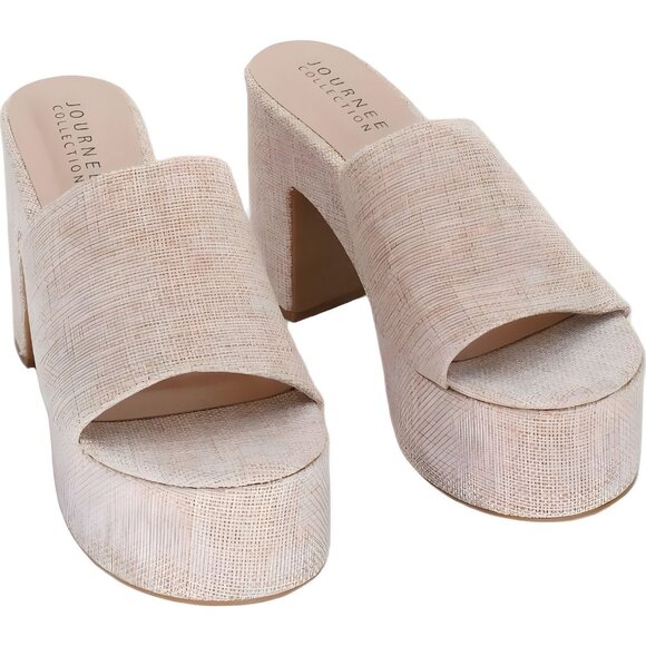 Journee Collection Beige Tan Block Heel Sandals Size 11M - Fast Shipping - Picture 1 of 6